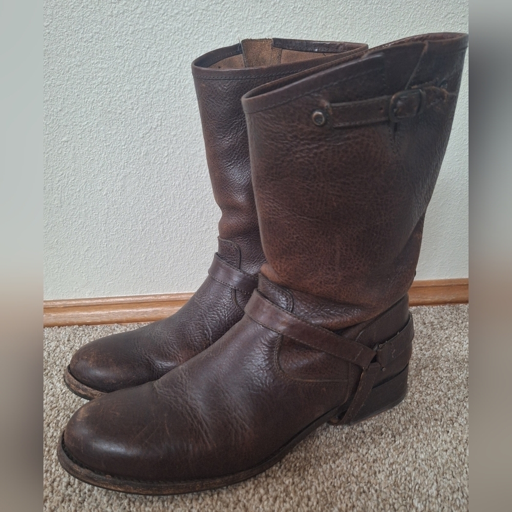 Ariat Bedford Harness Boots Brown Leather Slip On Boho Western Womens 9